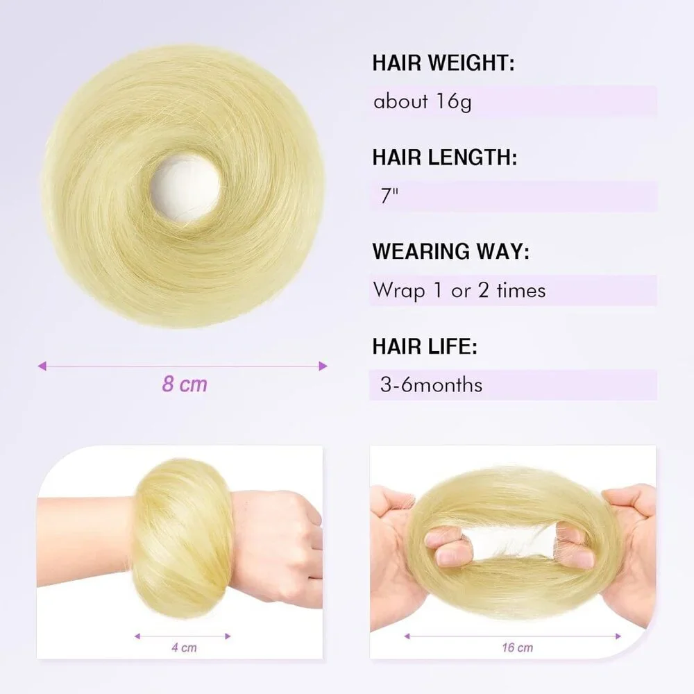 Human Hair Bun Stretchy Fluffy Donut Updo Elegant Chignon for Women